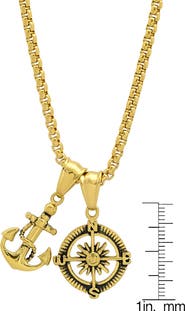 HMY JEWELRY 18K Yellow Gold Plated Anchor & Compass Pendant Necklace