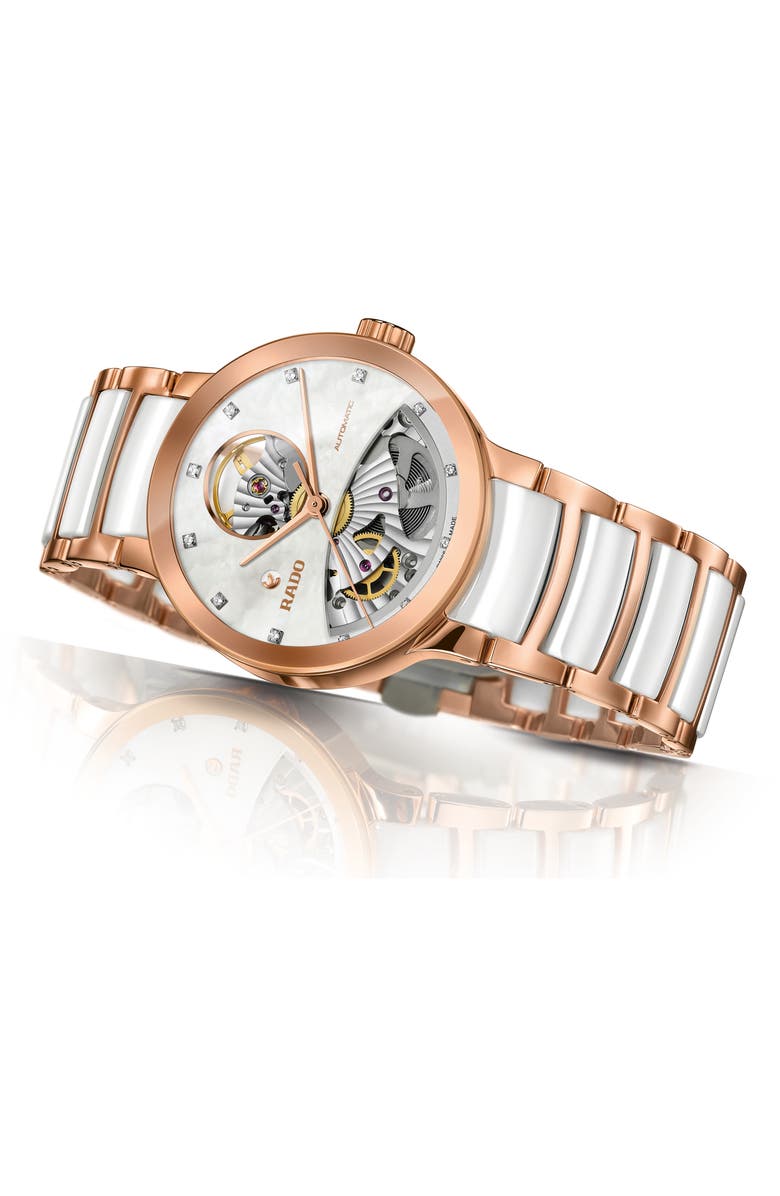 RADO Centrix Open Heart Automatic Diamond Ceramic Bracelet Watch, 33mm, Alternate, color,