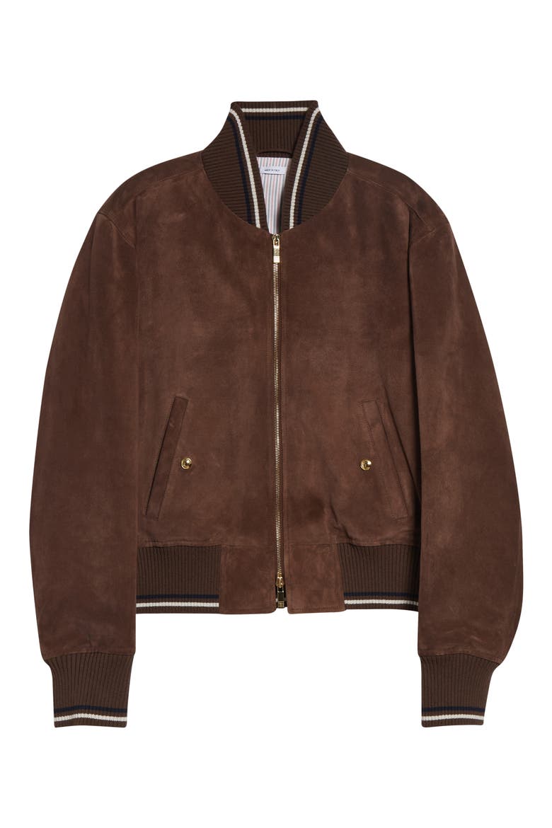 Suede Bomber Jacket, Alternate, color, DARK BROWN