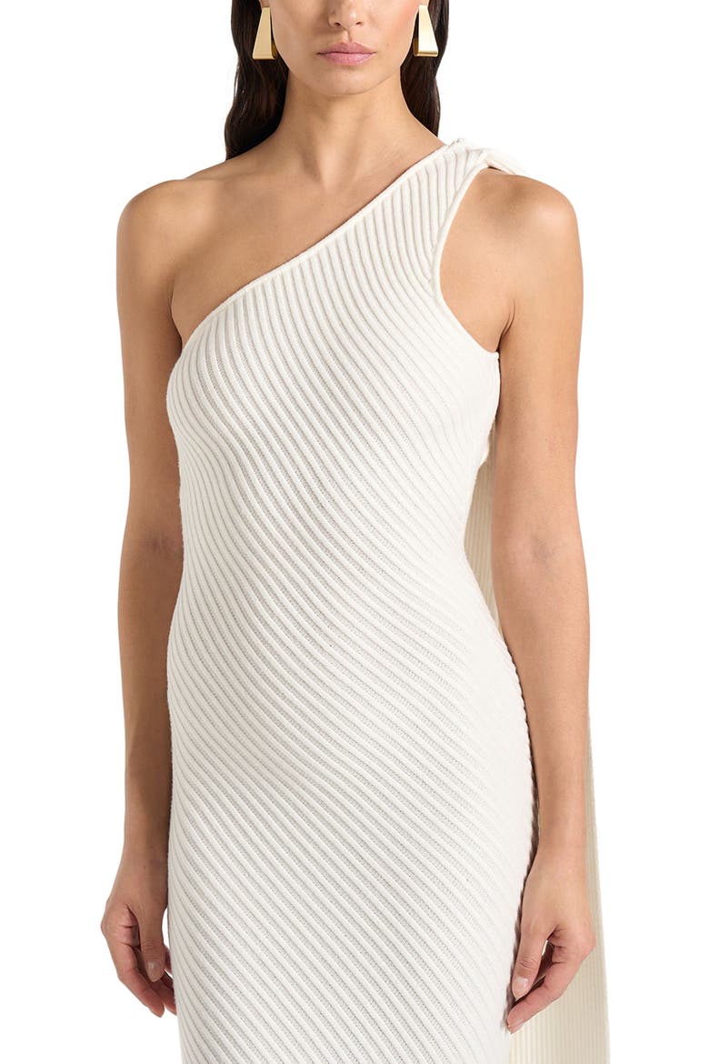 Laya Asymmetric Knit Midaxi Dress With Scarf, Alternate, color, Cream