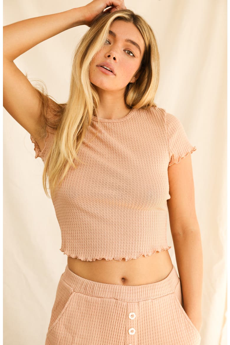 Strut Waffle Crochet Short Sleeve Crop Top, Main, color, Nude