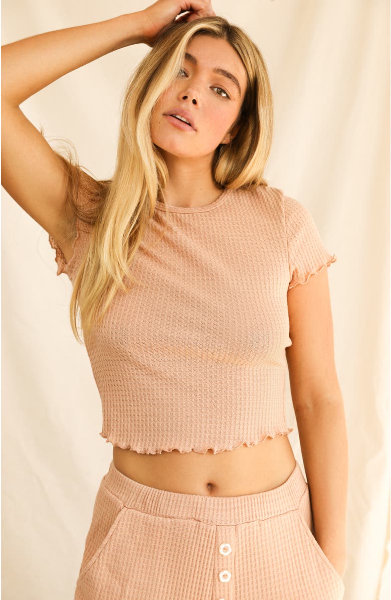 Dippin Daisys Strut Waffle Crochet Short Sleeve Crop Top, Main, color, Nude