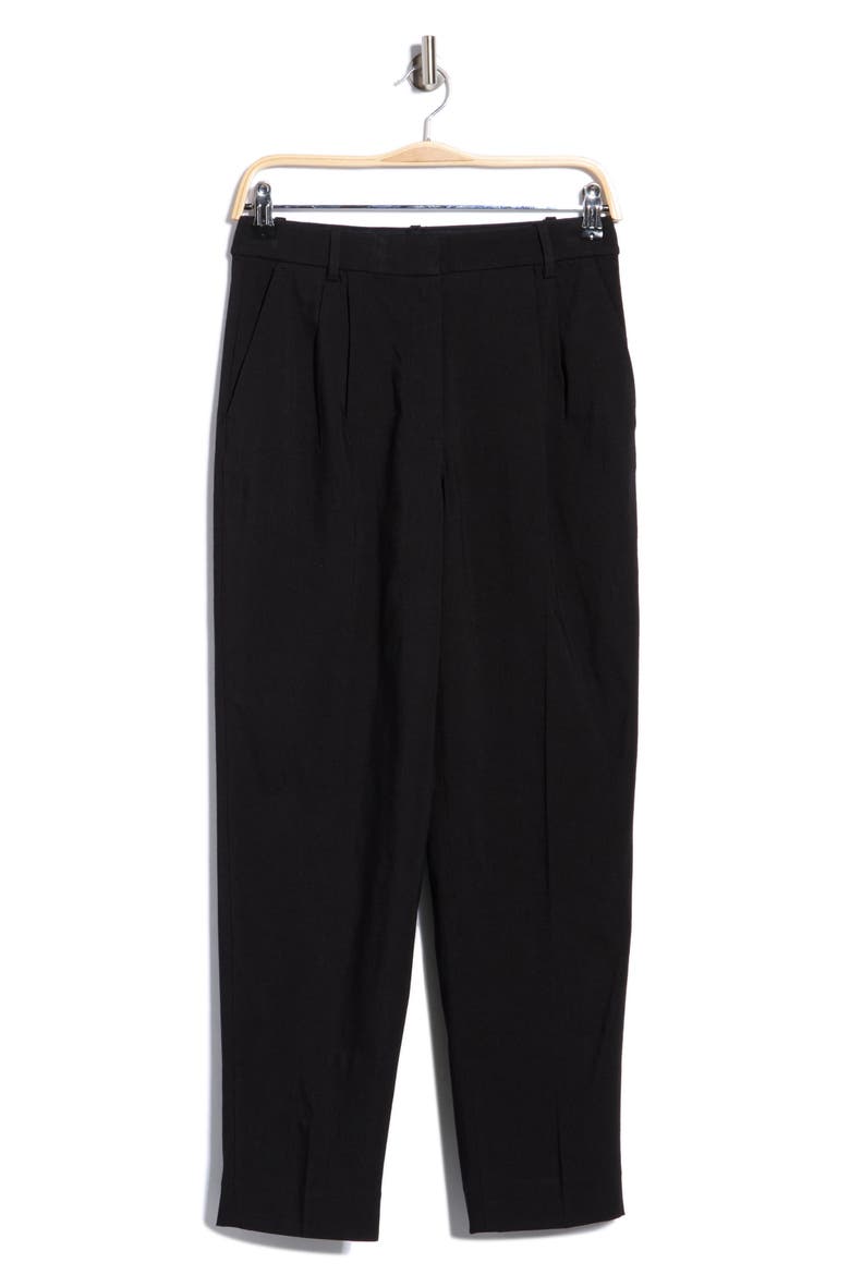 Linen Cropped Pleated Trousers, Alternate, color, ONYX
