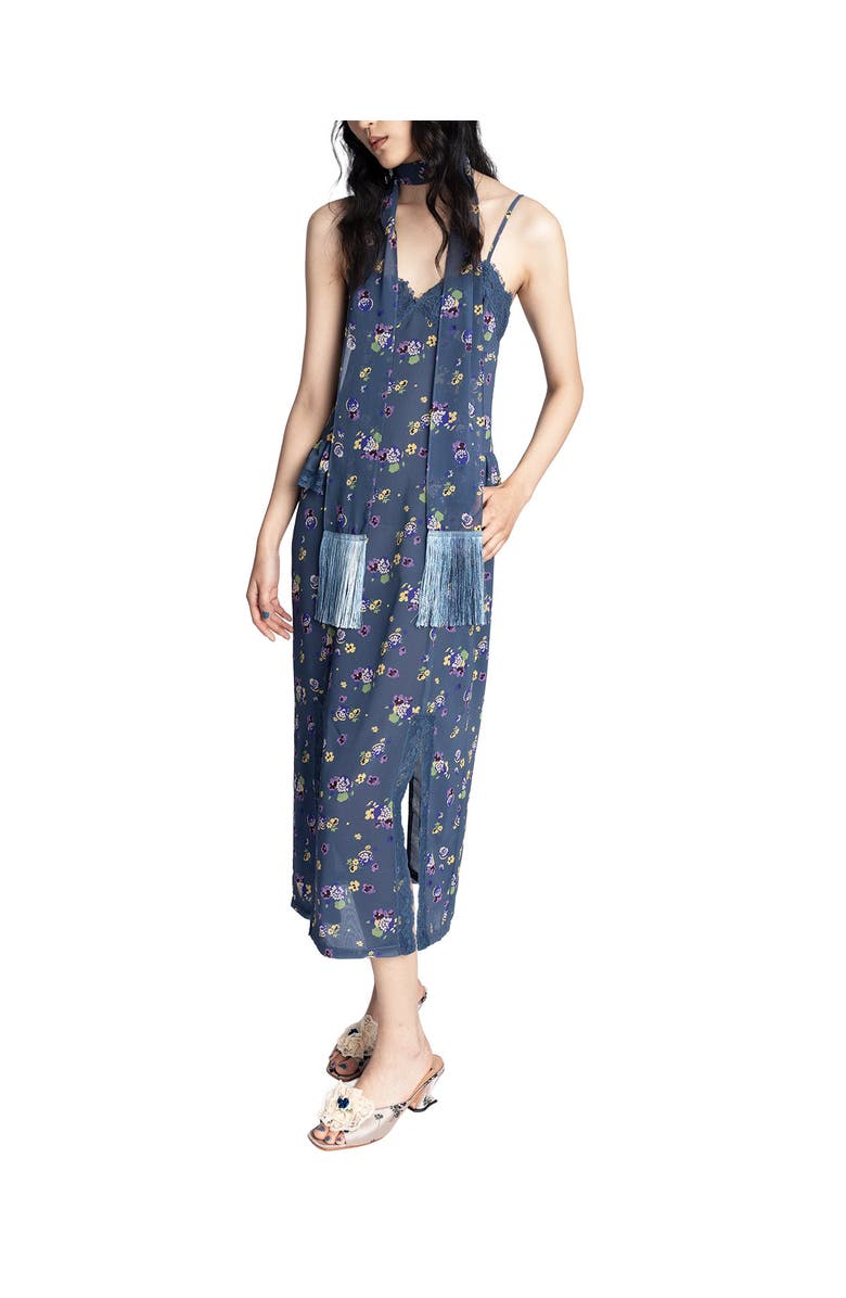 Anna Sui Night Blooming Chiffon Slip Dress, Alternate, color, Indigo Multi