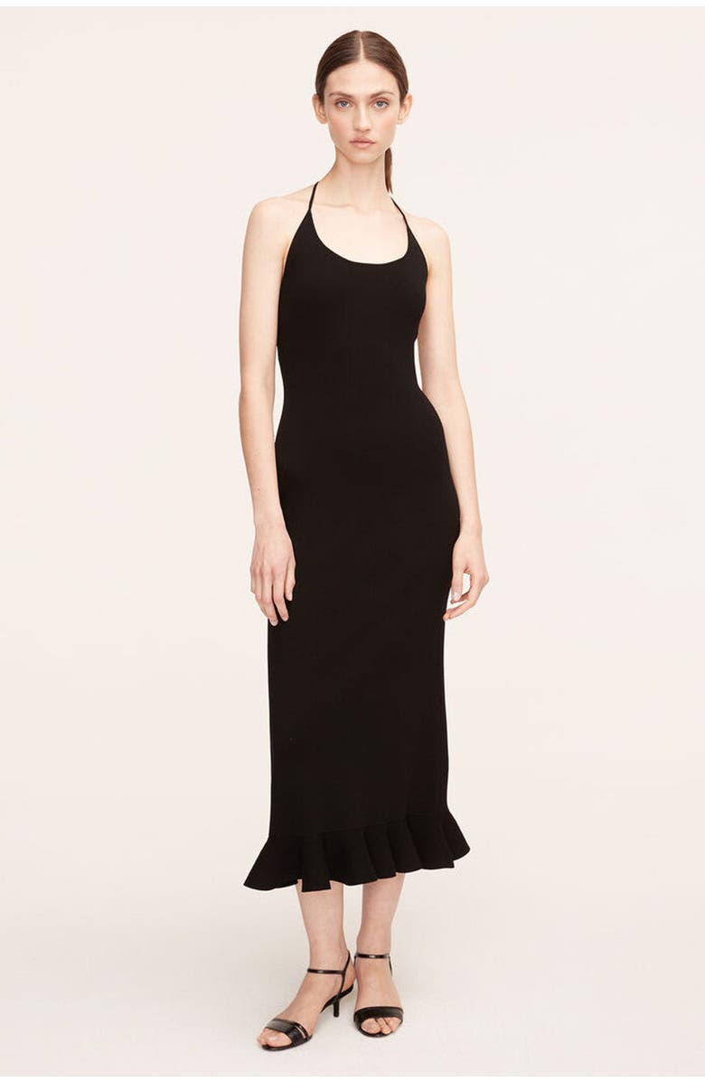 Rebecca Taylor Compact Stretch Knotted Back Column Dress, Alternate, color, Black
