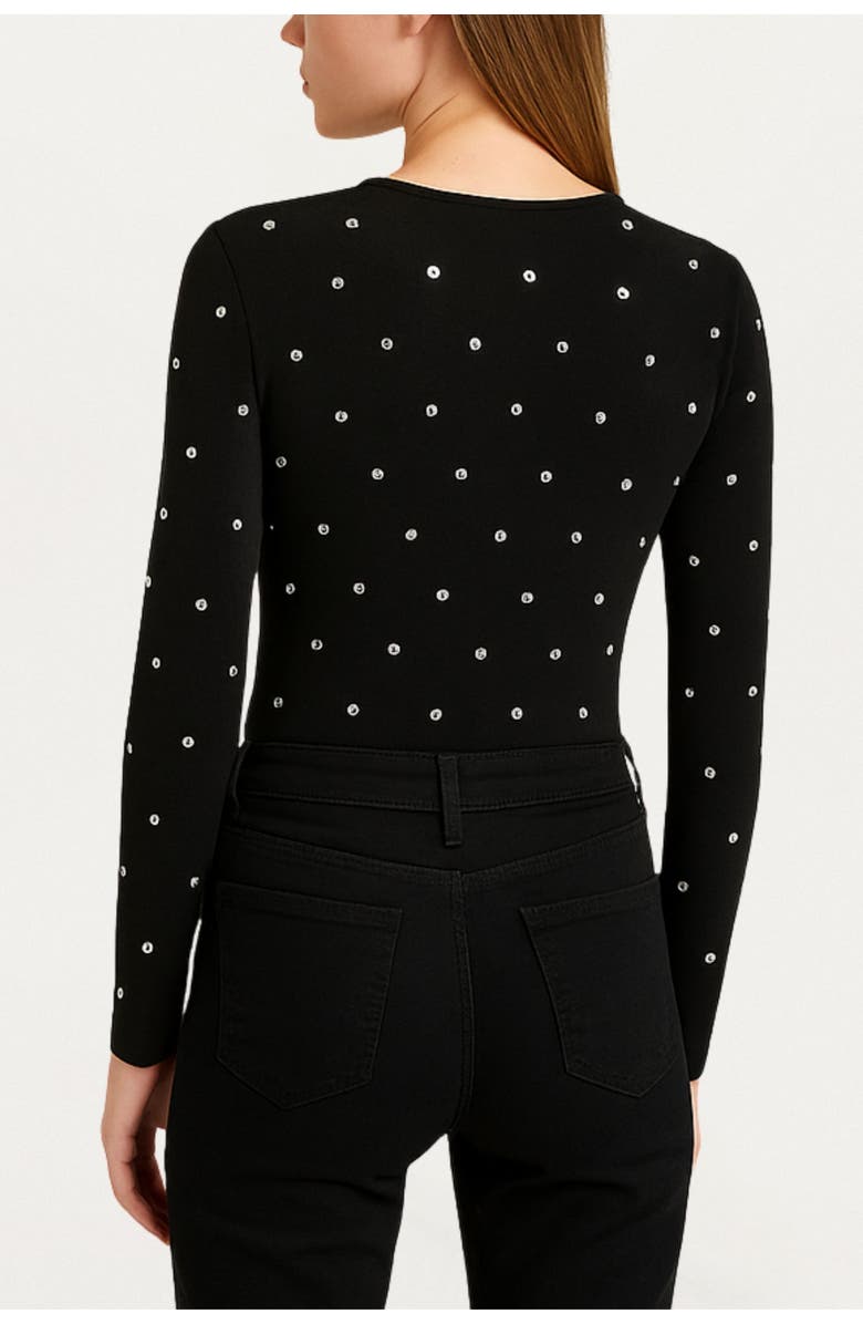 Nocturne Embellished V-Neck Long-Sleeve Bodysuit, Alternate, color, Black