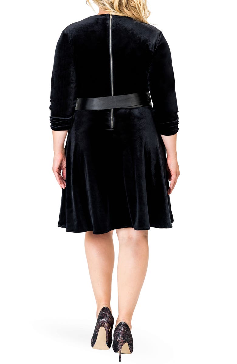 Standards & Practices Millie V-Neck Stretch Velvet Fit & Flare Dress, Alternate, color, 