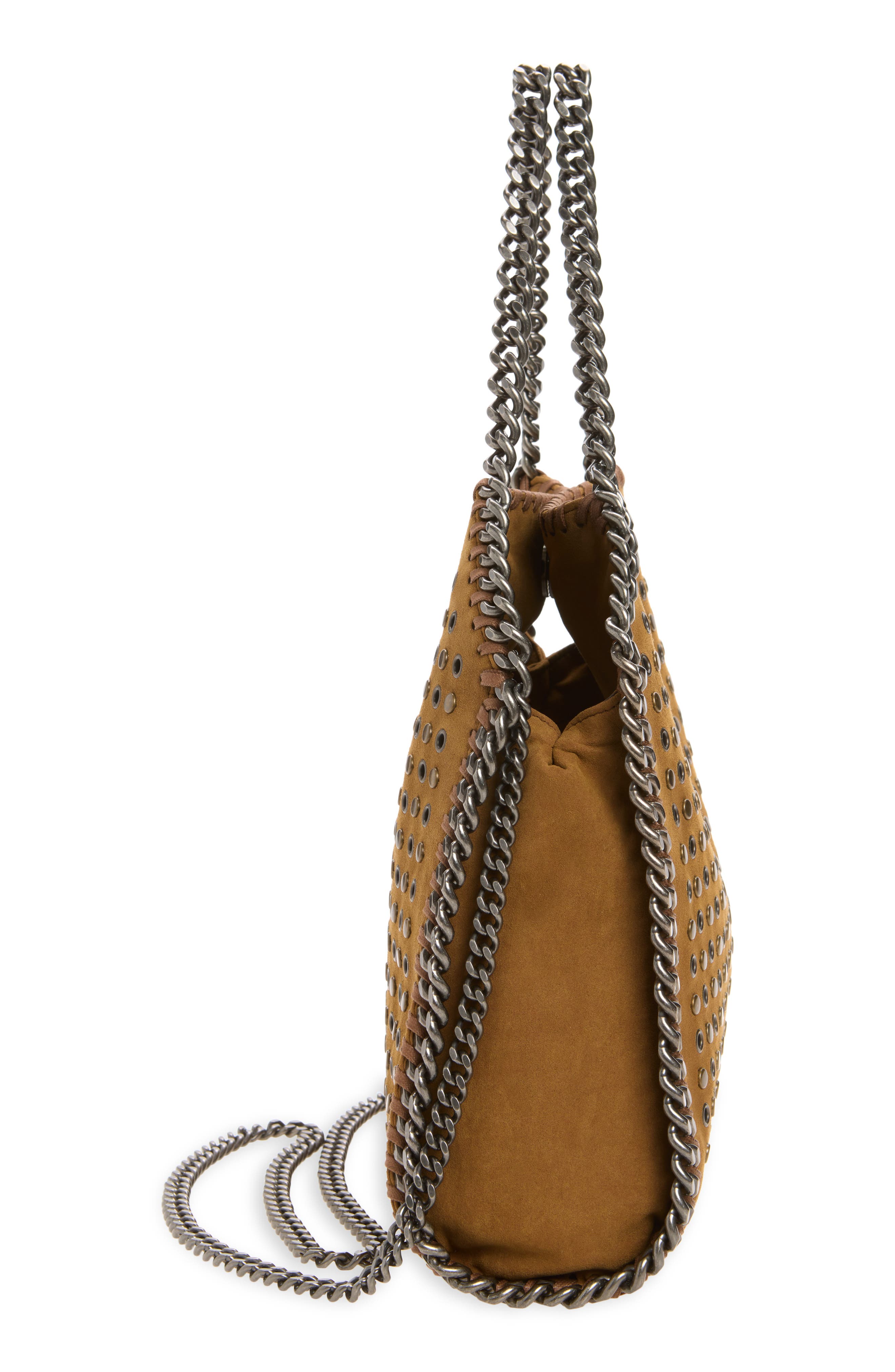 Mini Falabella Studded Faux Suede Tote, Alternate, color, BRANDY