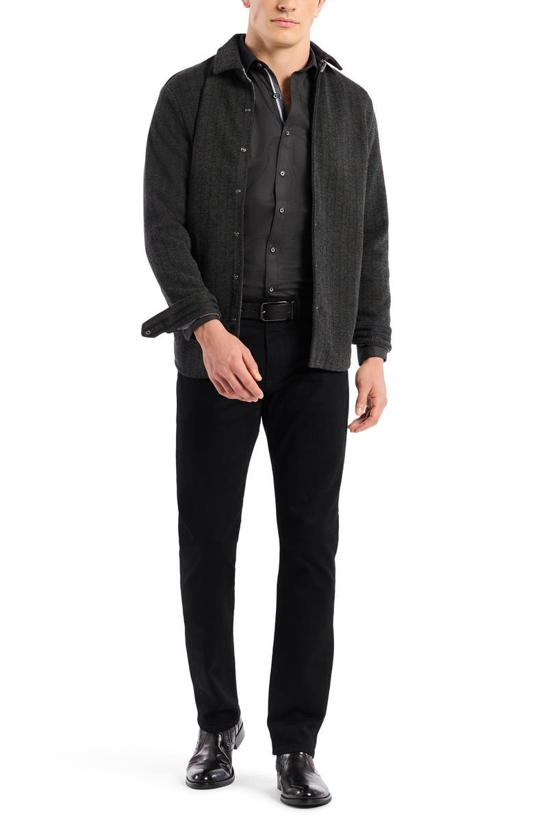 Robert Graham Wylie Herringbone Knit Shirt Jacket, Alternate, color, Black