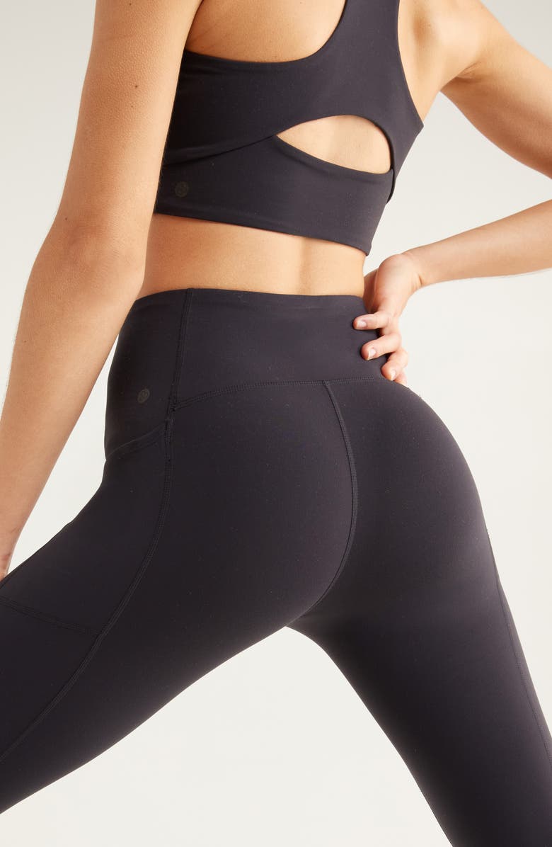 Zella Studio Luxe High Waist Pocket Crop Leggings, Alternate, color, Black