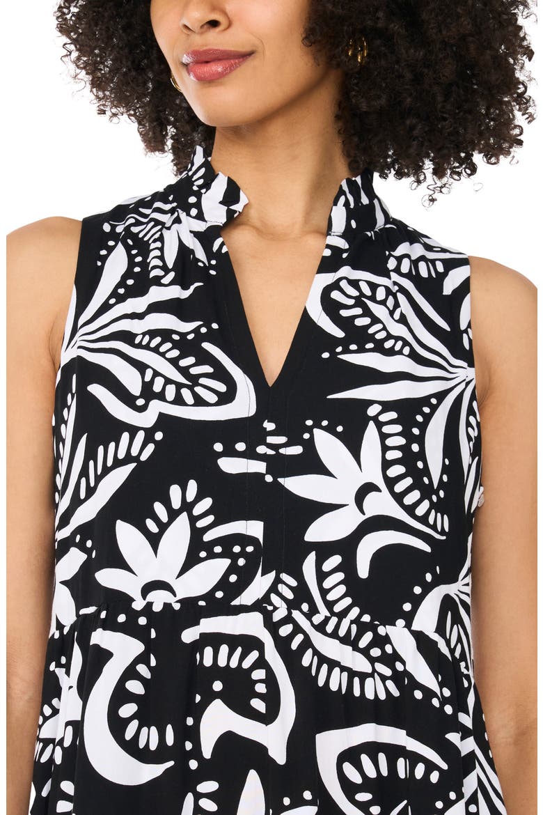Print Sleeveless Tiered Maxi Dress, Alternate, color, RICH BLACK