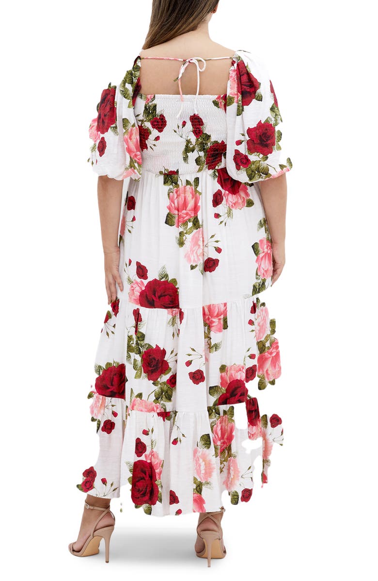 City Chic Mindy Print Puff Sleeve Dress, Alternate, color, Dolce Ivory