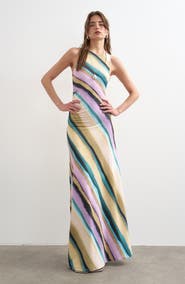 Topshop Ruched Stripe Sleeveless Maxi Dress