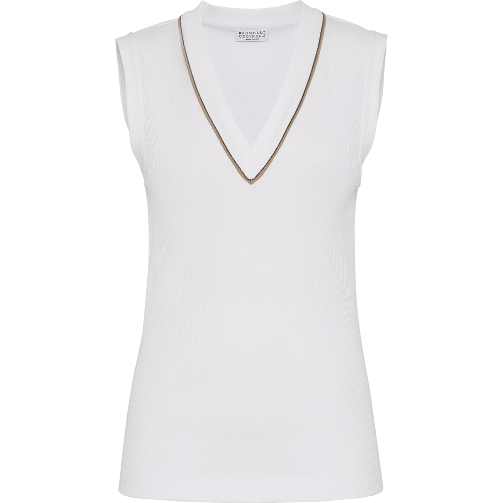 Brunello Cucinelli Ribbed Jersey Top In Off-white