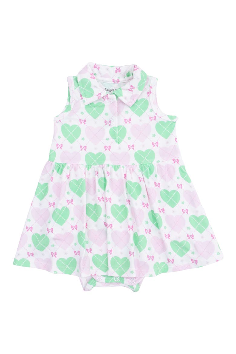 Heart Argyle Polo Skirted Romper, Main, color, PINK GREEN IVORY