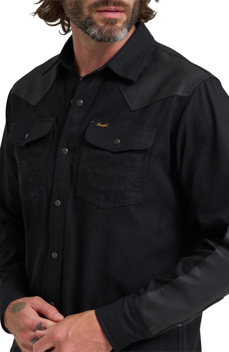 Wrangler Filson x Wrangler Two-Tone Denim Western Snap-Up Shirt, Alternate, color, Black