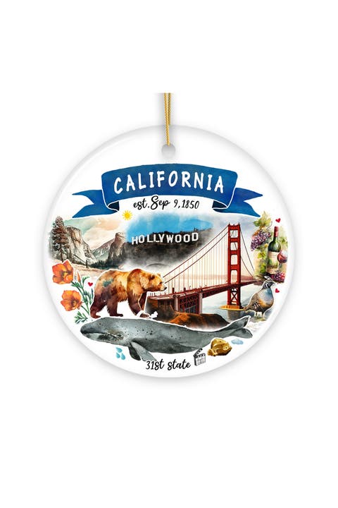 California Golden Gate And Hollywood Ceramic Ornament