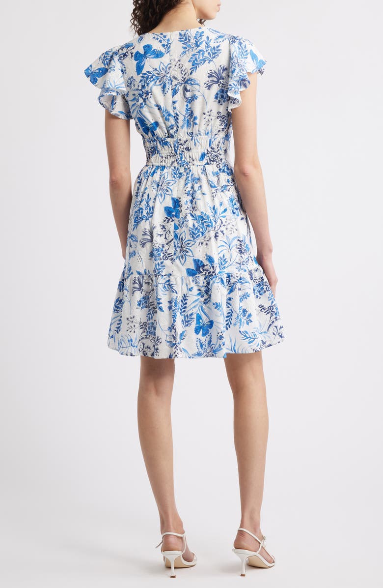 Eliza J Floral Print Tiered Dress, Alternate, color, Iye Blue/ White Multi