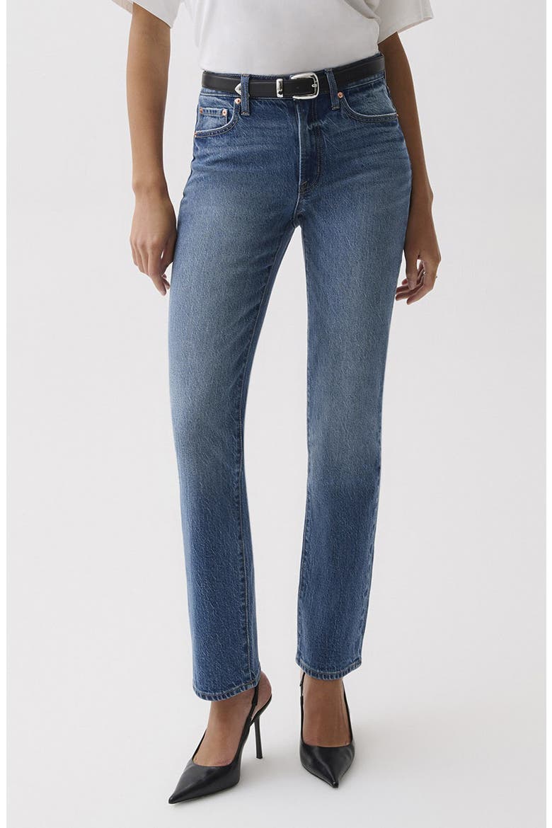 Aleks High Waist Straight Leg Petite Jeans, Main, color, SEA SALT