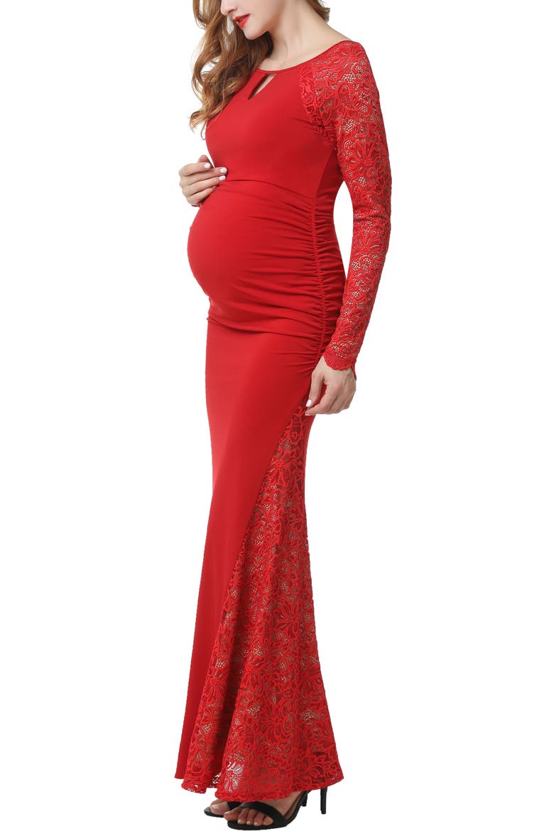 Bella Maternity Mermaid Maxi Dress, Alternate, color, Red
