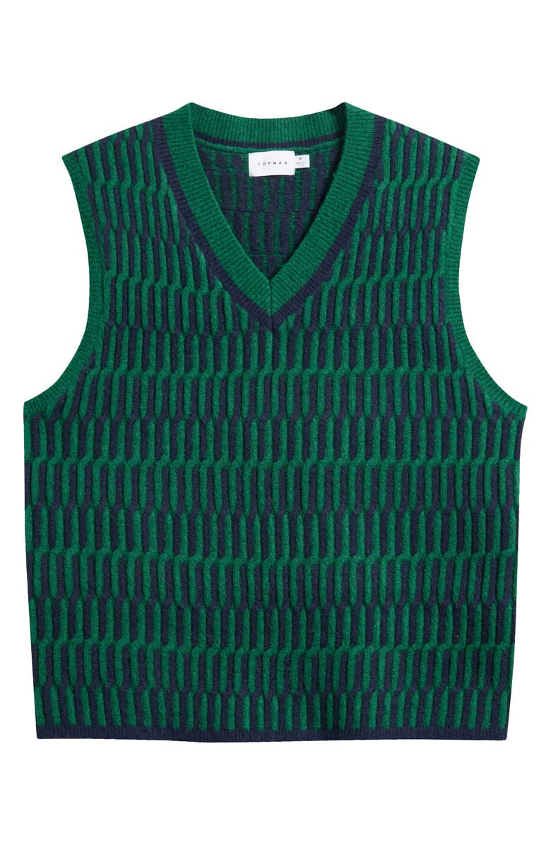 Topman Geo Pattern V-Neck Vest, Alternate, color, Medium Green