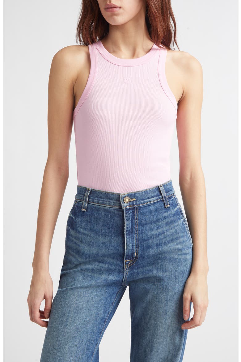 Kupla Unkko Embroidered Flower Ribbed Stretch Cotton Tank Top, Main, color, LIGHT PINK