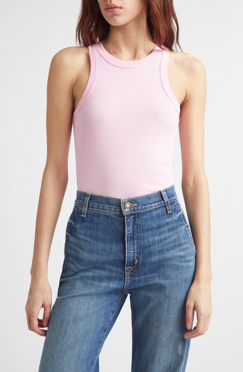 Marimekko Kupla Unkko Embroidered Flower Ribbed Stretch Cotton Tank Top, Main, color, Light Pink