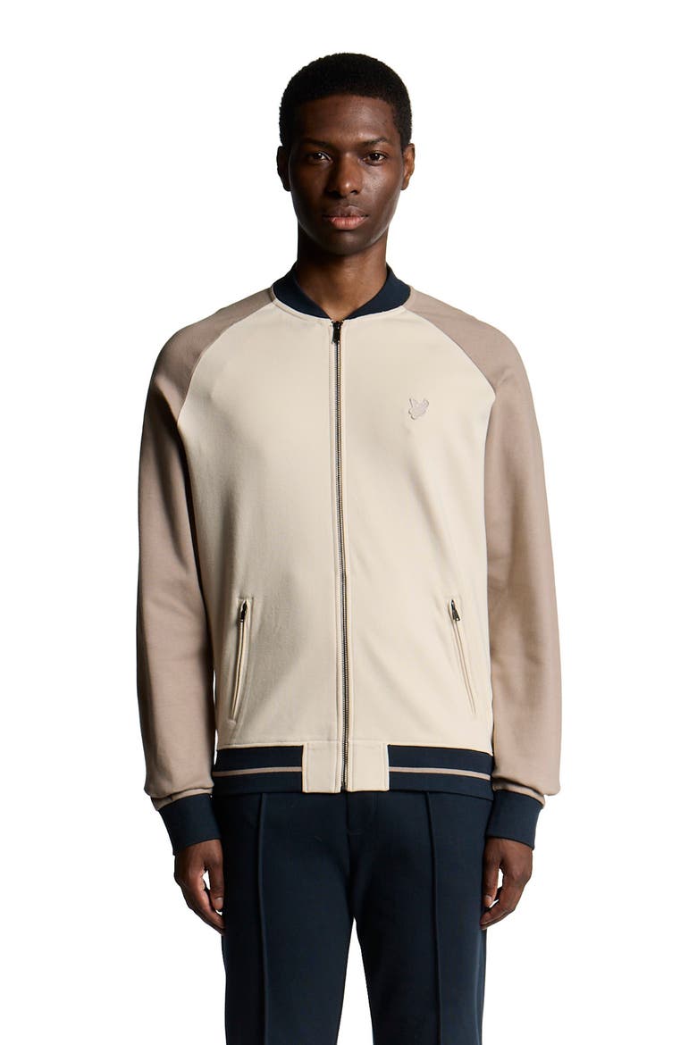 Interlock Contrast Raglan Bomber Jacket, Alternate, color, Cobblestone