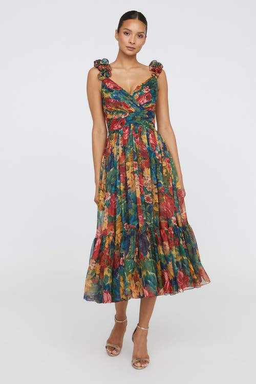 Theia Tate Ruffle Shoulder Dress In Green