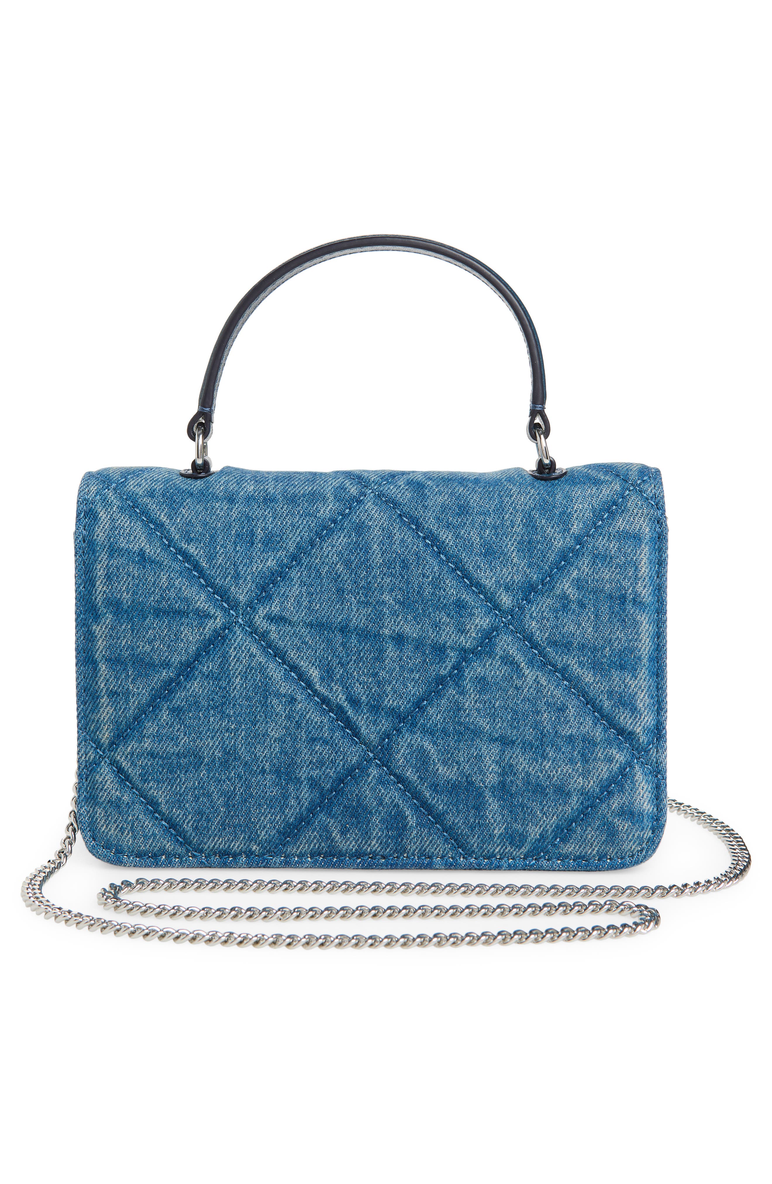 Tory Burch Mini Kira Diamond Quilted Denim Tote, Alternate, color, Blue