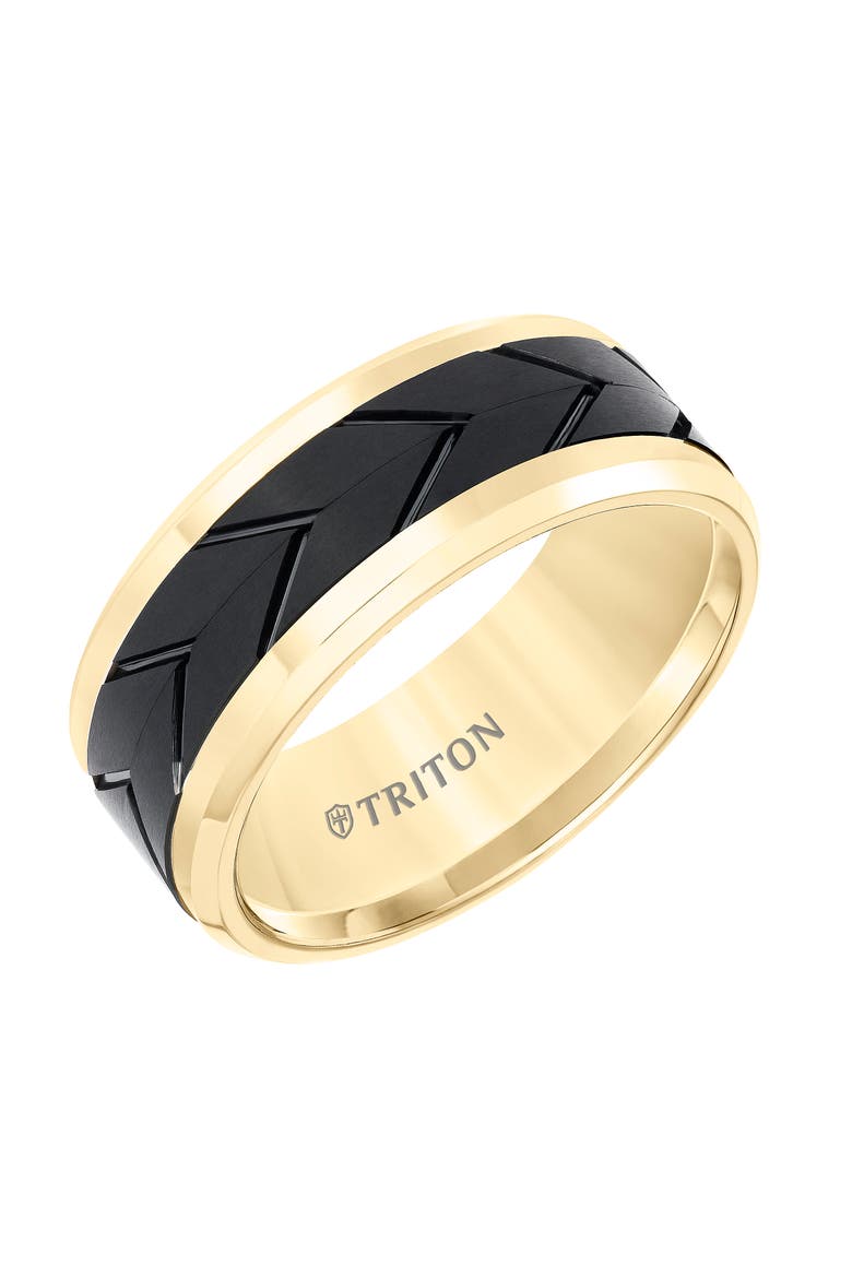 9MM Tungsten Carbide Ring with Black Tire Tread Center and Bevel Edge, Main, color, Black