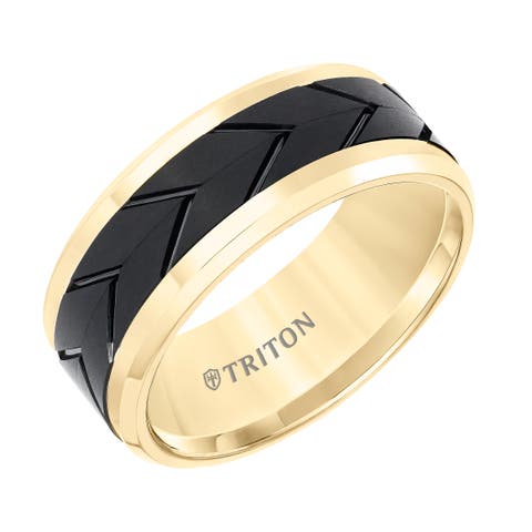 9MM Tungsten Carbide Ring with Black Tire Tread Center and Bevel Edge
