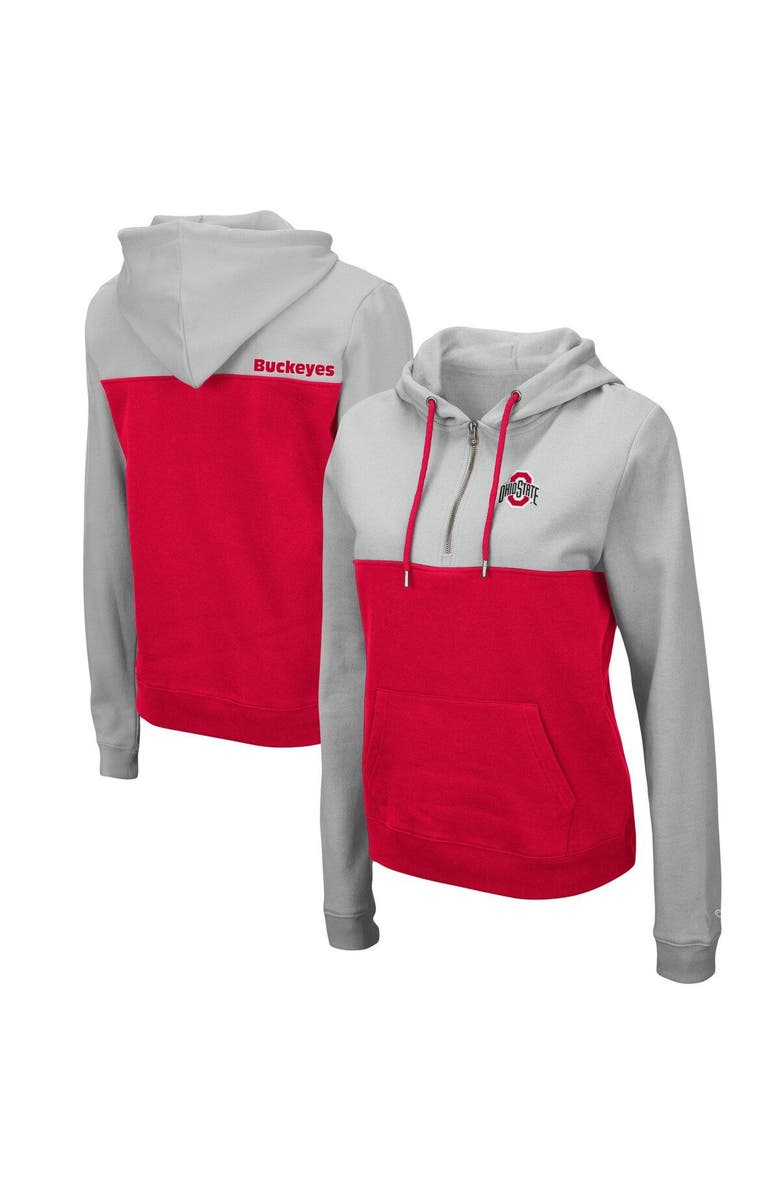 COLOSSEUM Women's Colosseum Gray/Scarlet Ohio State Buckeyes Aidan Lightweight Half-Zip Hoodie, Main, color, Gray