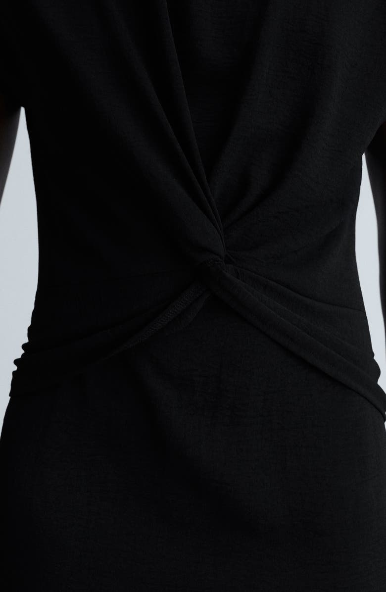 MANGO Knot Front Cap Sleeve Midi Dress, Alternate, color, Black