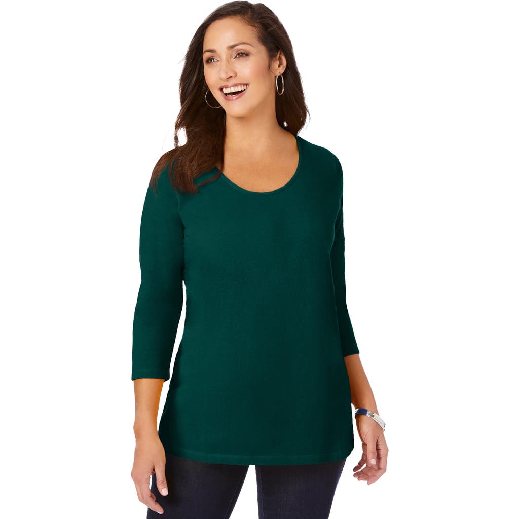 Jessica London Stretch Cotton Scoop Neck Tee In Green