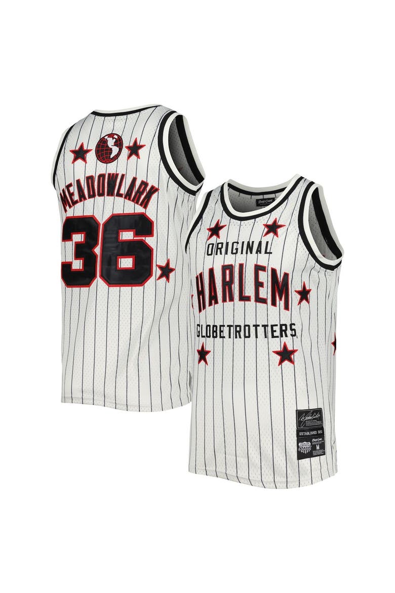 Harlem Globetrotters ゲームシャツ ユニフォーム No.27 Men's Rings & Crwns Meadowlark Lemon White Harlem Globetrotters