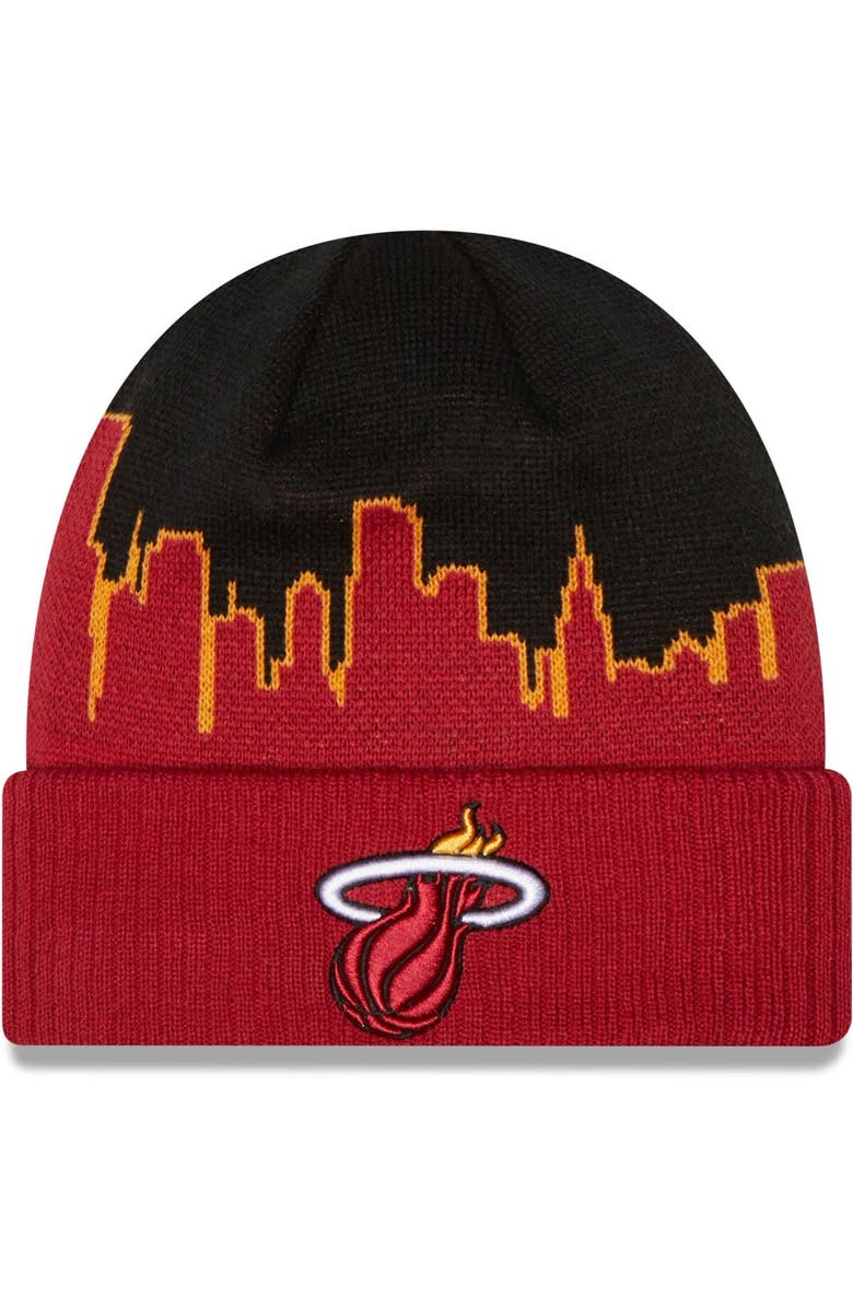 New Era Men's New Era Red/Black Miami Heat 2022 Tip-Off Cuffed Knit Hat, Main, color,