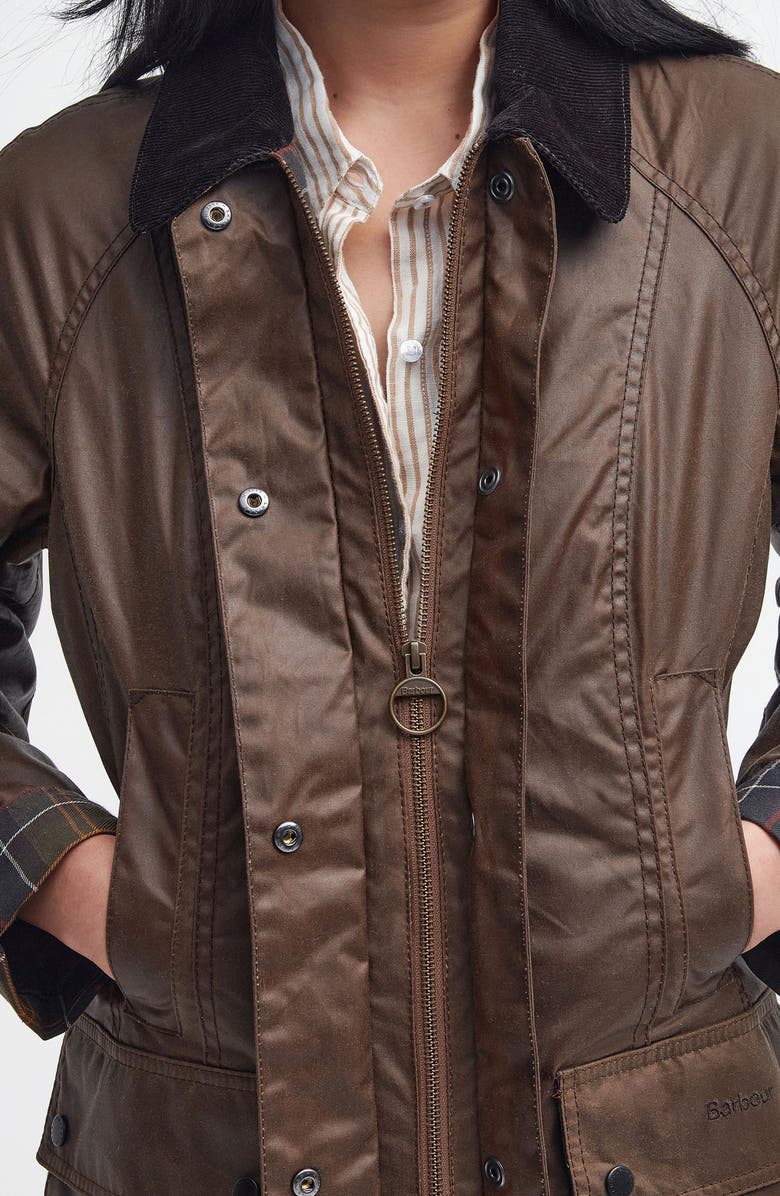 Barbour Beadnell Water Resistant Waxed Cotton Jacket, Alternate, color, Bark