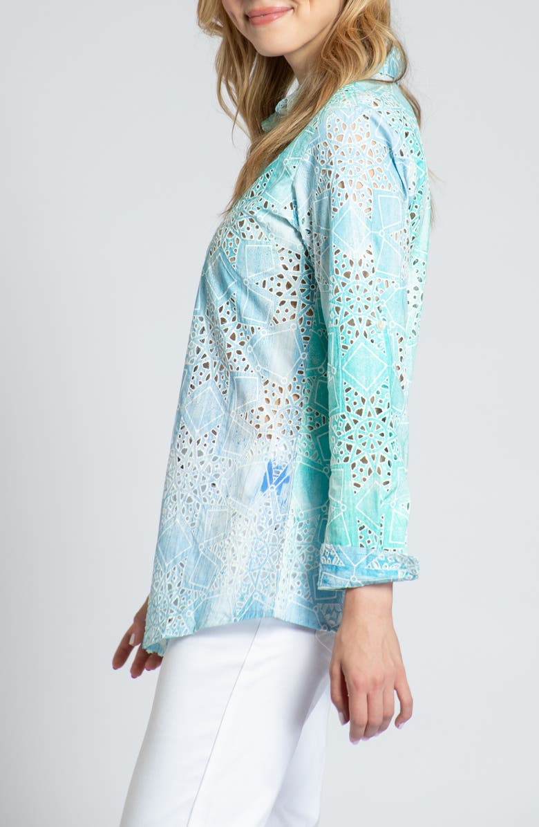 APNY Print Roll-Up Sleeve Cotton Eyelet Button-Up Shirt, Alternate, color, 