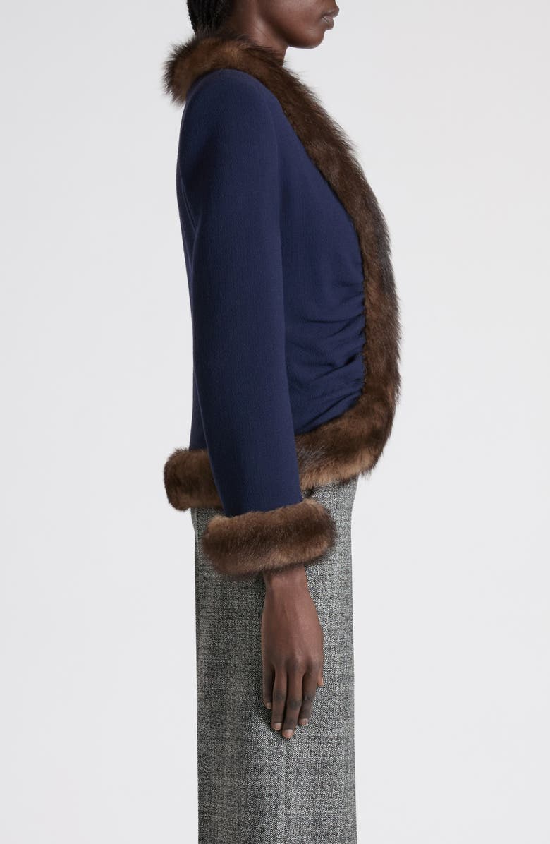 Valentino Genuine Shearling Trim Wool Cutaway Jacket, Alternate, color, Dark Purple