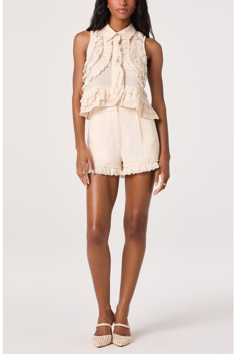 Nienna Eyelet Ruffle Linen Blend Top, Alternate, color, CREAM