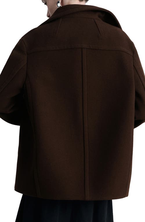 Mango Double Breasted Wool Blend Jacket In Chocolate