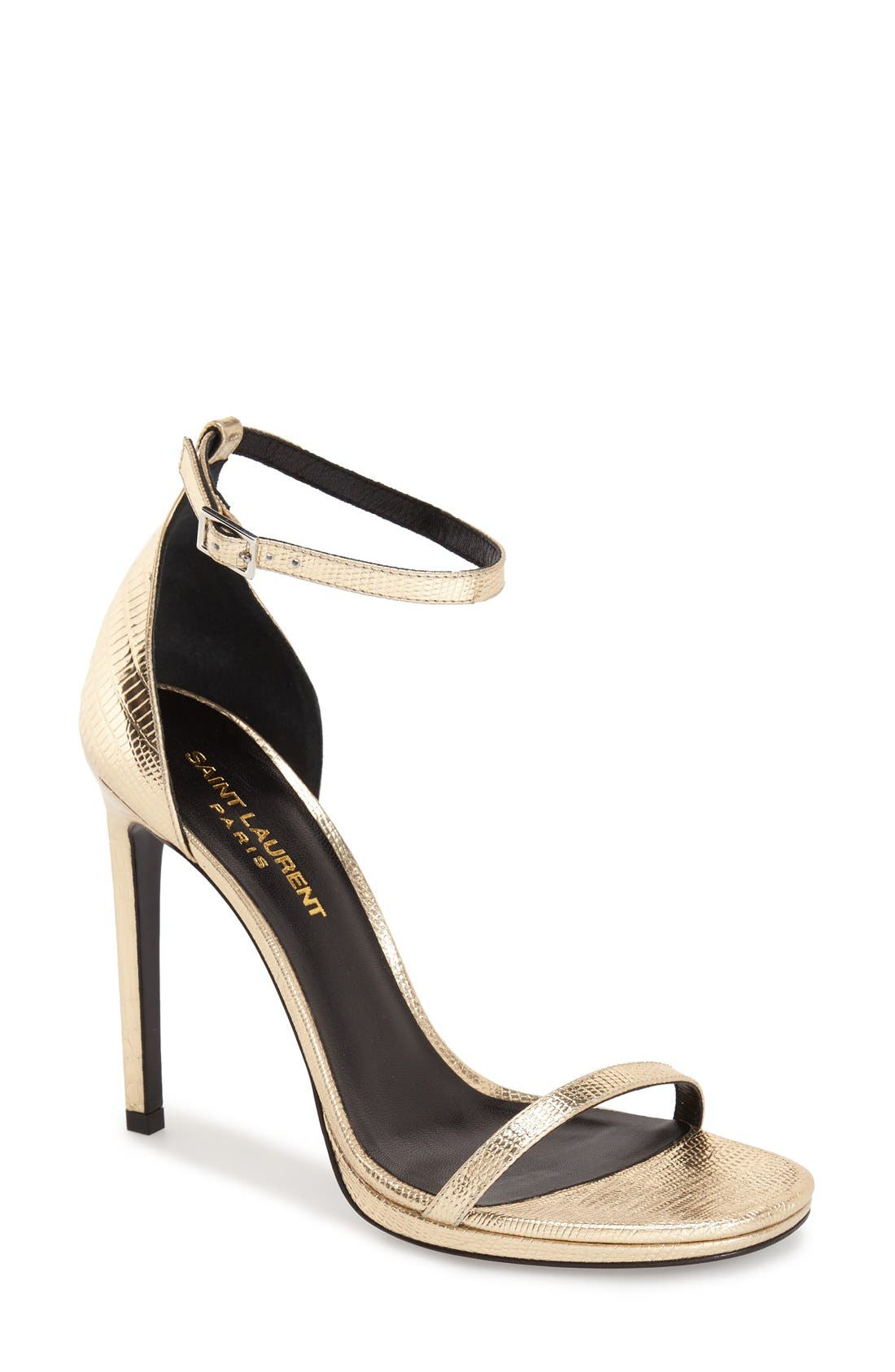 Saint Laurent 'Jane' Ankle Strap Leather Sandal, Main, color, 