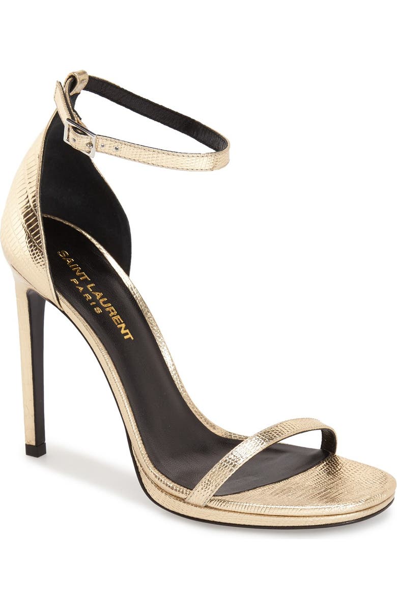 Saint Laurent 'Jane' Ankle Strap Leather Sandal, Main, color,