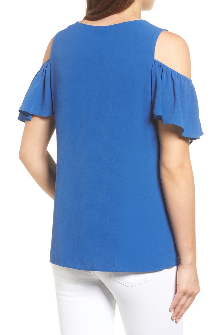 Cold Shoulder Ruffle Sleeve Top, Alternate, color, ROYAL