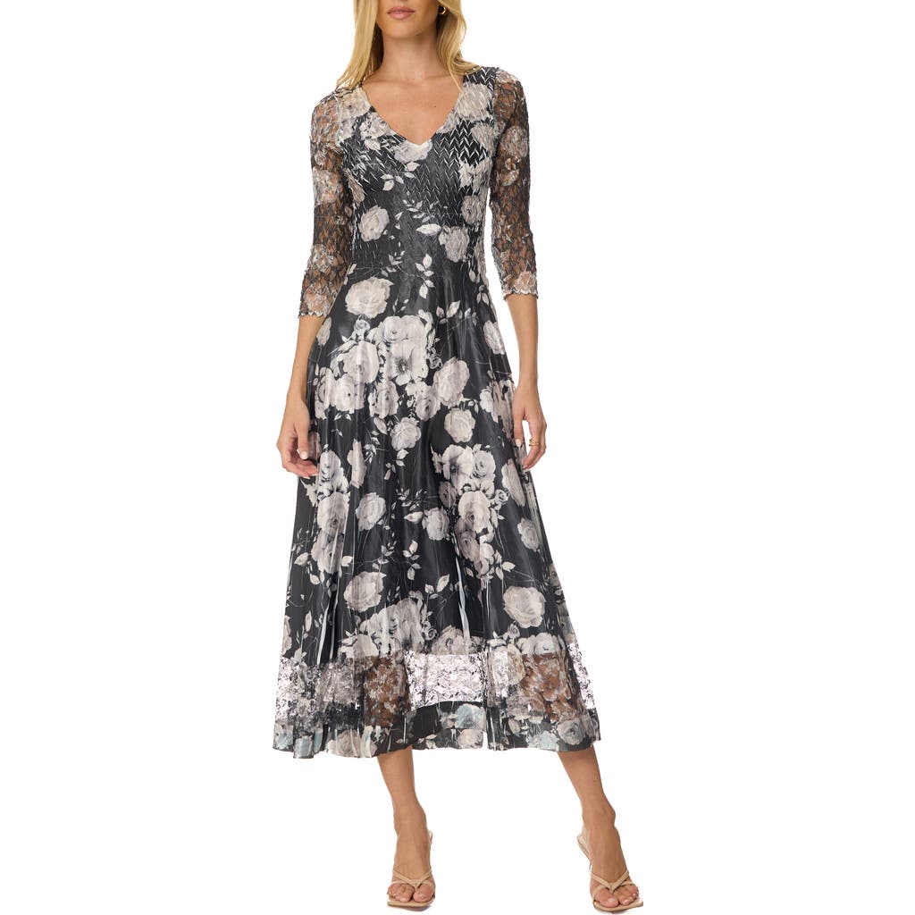 Komarov Floral Dress With Lace Sleeves In Black