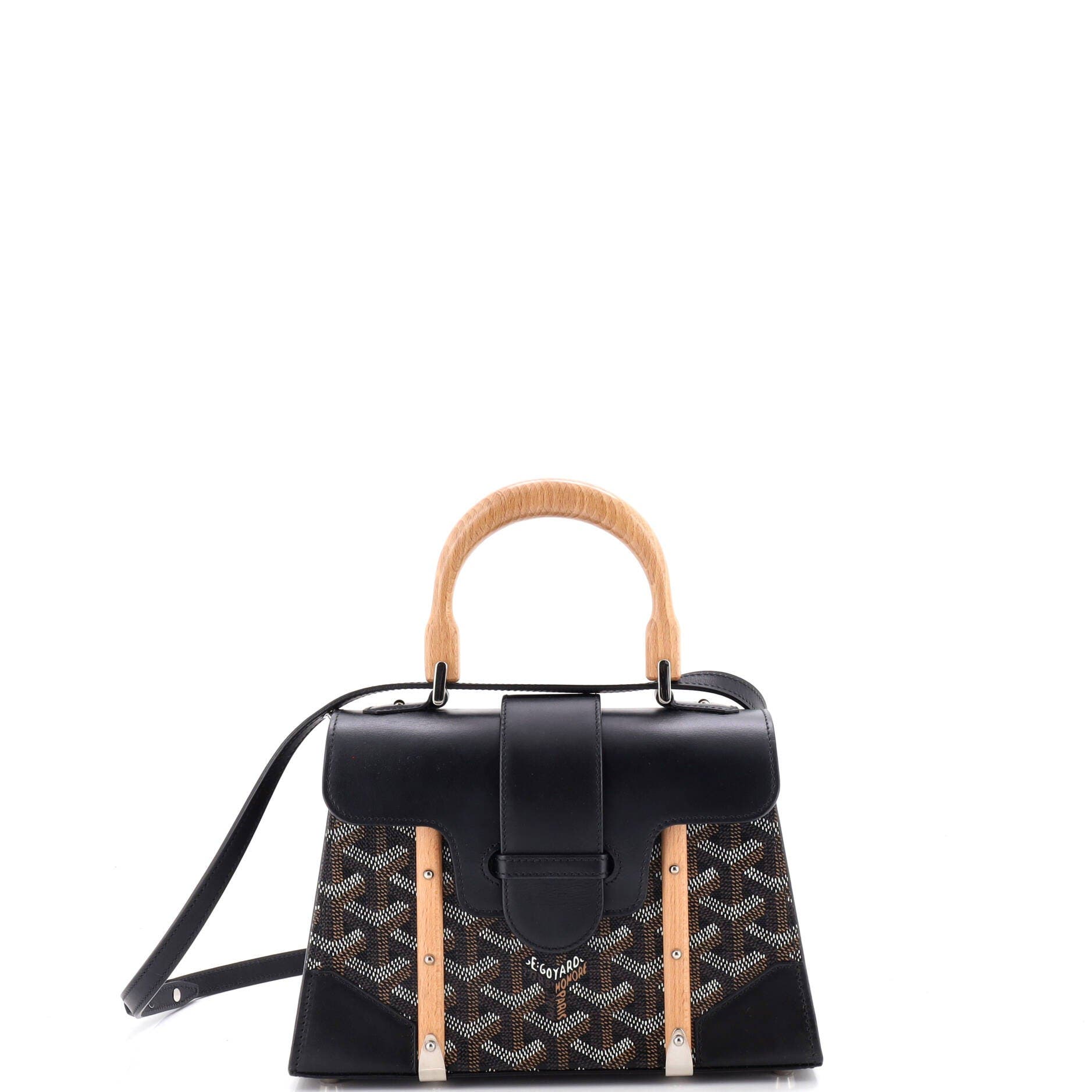 Structured Saigon Top Handle Bag Coated Canvas with Leather Mini, Main, color, Black