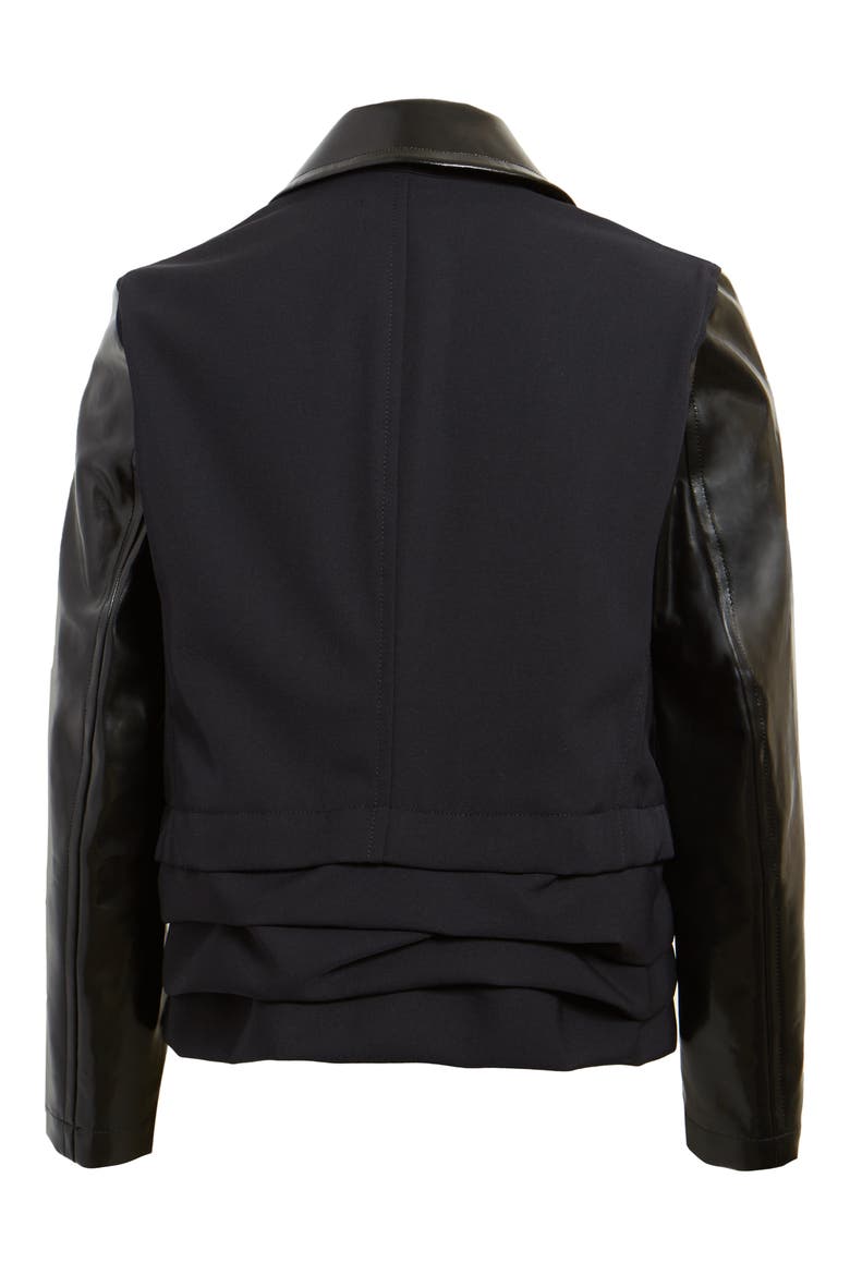 Tricot Comme des Garçons Laminated Contrast Ruffle Hem Crop Wool Jacket, Alternate, color, BLACK