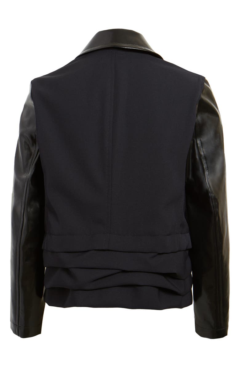 Tao Comme des Garçons Tricot Comme des Garçons Laminated Contrast Ruffle Hem Crop Wool Jacket, Alternate, color,