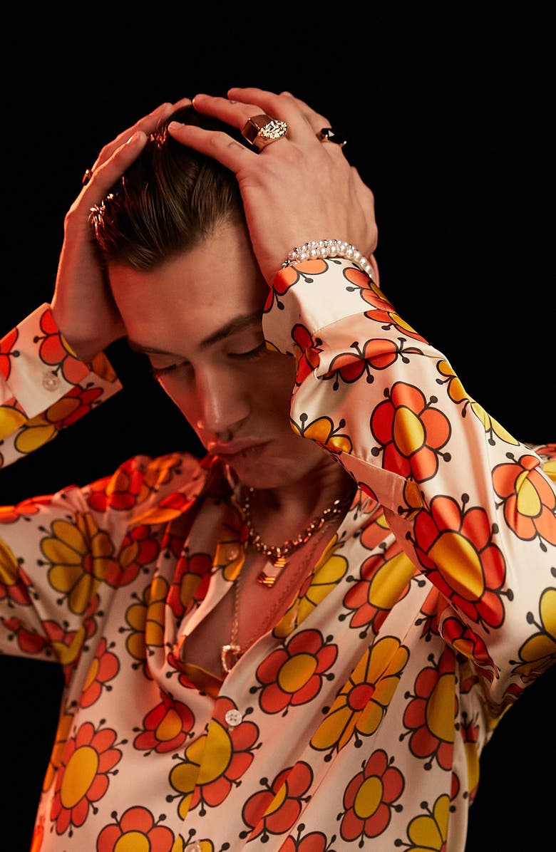 ASOS DESIGN '70s Floral Button-Up Shirt, Alternate, color,